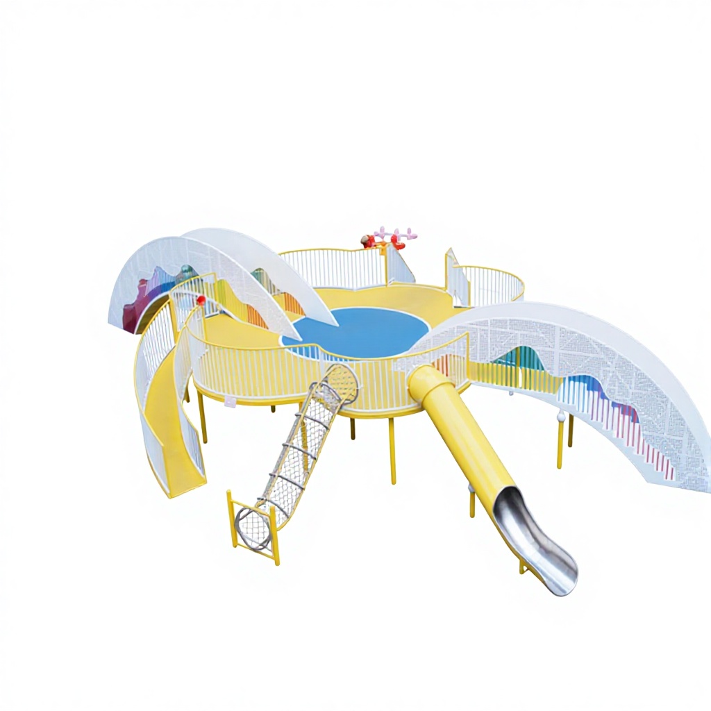 Kids Outdoor Wooden Playhouse - Rainbow Net Rope Climbing Slide, Kids