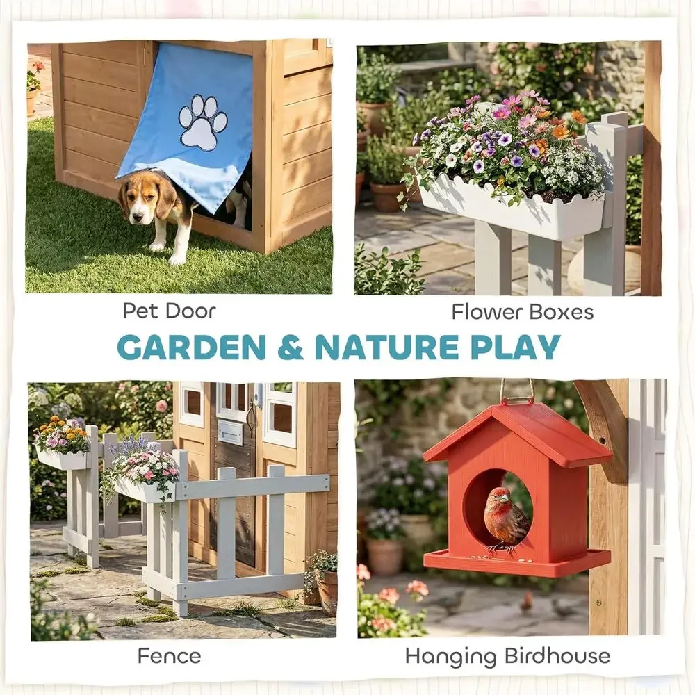 Qaba Outdoor Playhouse with Pe - Kids Outdoor Wooden Playhouse recension och pris