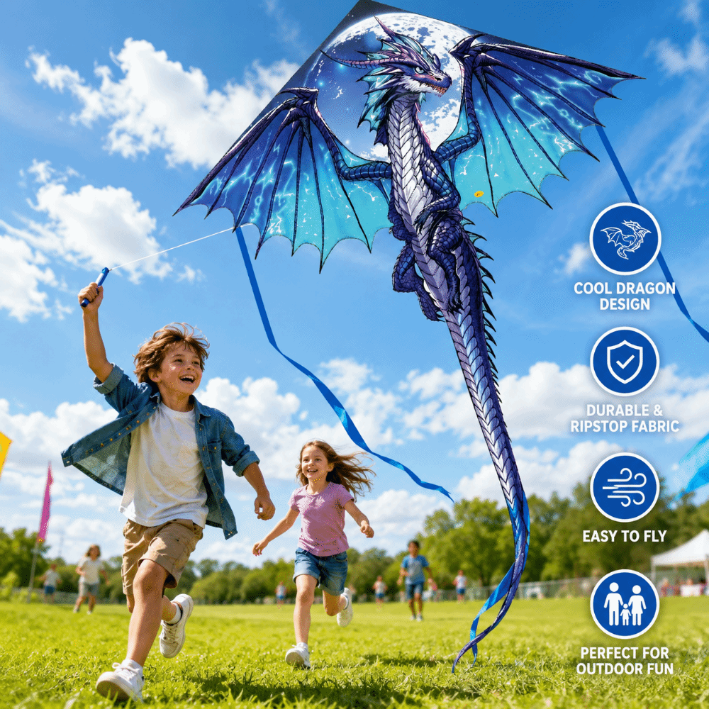 Air Snake Blue Dragon Kite wit - Kite Easy Fly Kids recension och pris